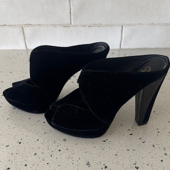 Adrianna Papell Black Velvet Mules Block Heel Peep Toe Dress Shoes Women’s Sz 8 - Picture 1 of 12